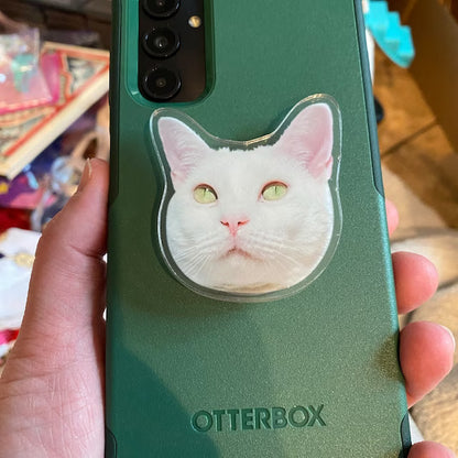 custom phone grip holder, white cat custom phone grip